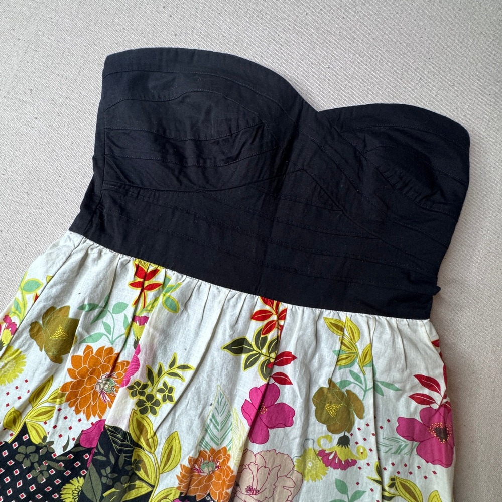 Trixxi Strapless Sweetheart Floral Fit and Flare Dress Black Pink Juniors Size 7